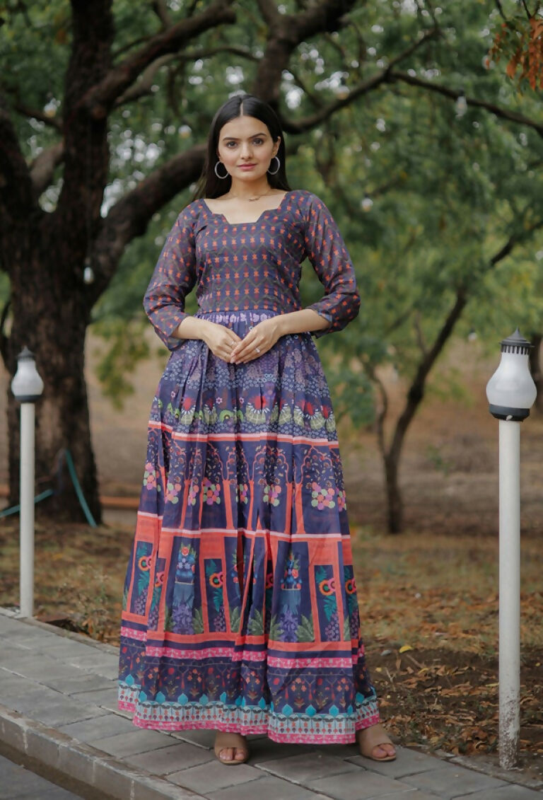 Jyoti Fashion Women's Purple Heavy Digital Printed Pure Chanderi Anarkali Dress - Distacart