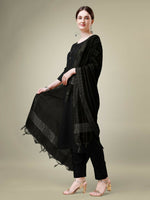 Thumbnail for Jyoti Fashion Women's Black Cotton Blend Embroidery & Sequence work Kurta with Trouser & Dupatta - Distacart