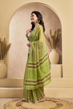 Thumbnail for Vastranavya Mehendi Digital Printed Linen Ready To Wear Designer Saree with Unstitched Blouse - Distacart