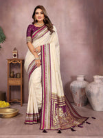 Thumbnail for Aastha Fashion Cream Kalamkari Silk Weaving Saree - Distacart