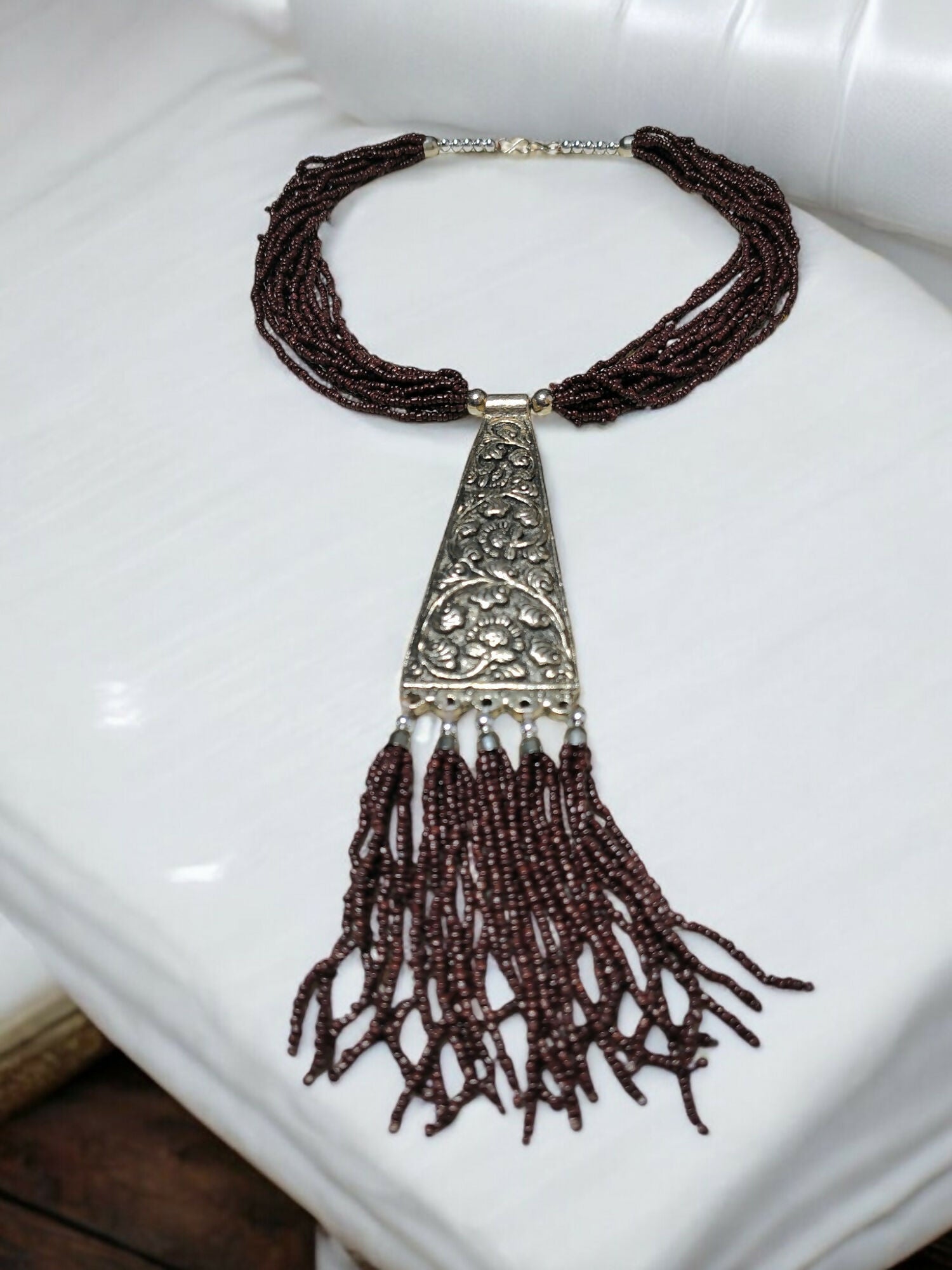 Inhanns Day-To-Dinner Tie Shaped Oxidized Black Metal Multi-Layered Long Only Necklace - Coffee Necklace - Distacart