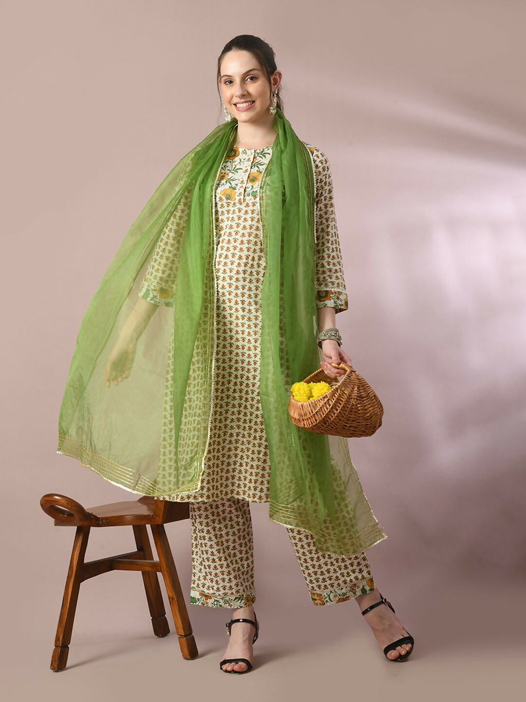 Myshka Women's Multi Printed Cotton Straight Party Kurta Set With Dupatta - Distacart