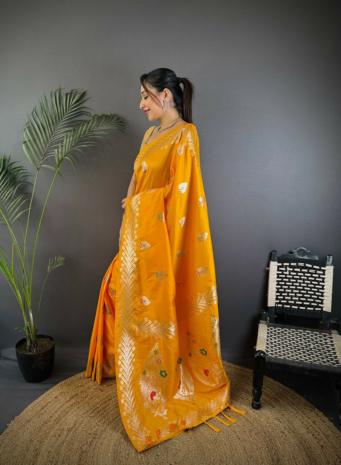 Joban Fashion Banarasi Orange Woven Soft Silk Saree