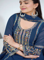 Thumbnail for Teeya Creation Blue Color Faux Georgette Embroidery Work Party Wear Salwar Suit - Distacart