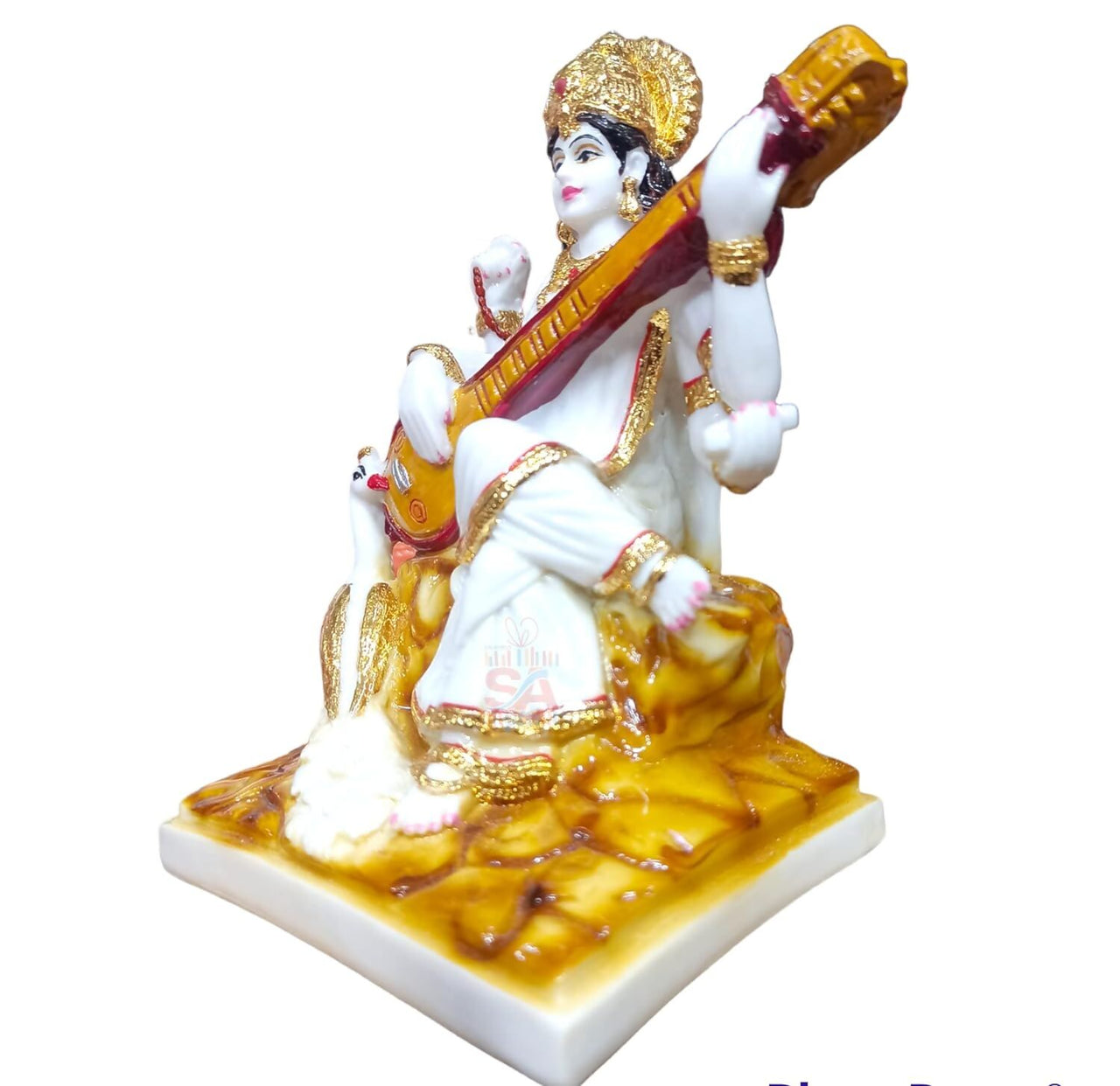 S A Gifts Marble Gold Foil Saraswati Idol - Distacart