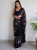 Thumbnail for Anouk Floral Embroidered Pure Georgette Saree