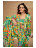 Thumbnail for Anaita Parrot Green Real Chinon Stitched 3 Piece Suit with Printed & Embroidery hand work - Distacart