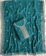 Thumbnail for KC Aqua Blue Georgette Straight Suit With Heavy Embroidery - Dista