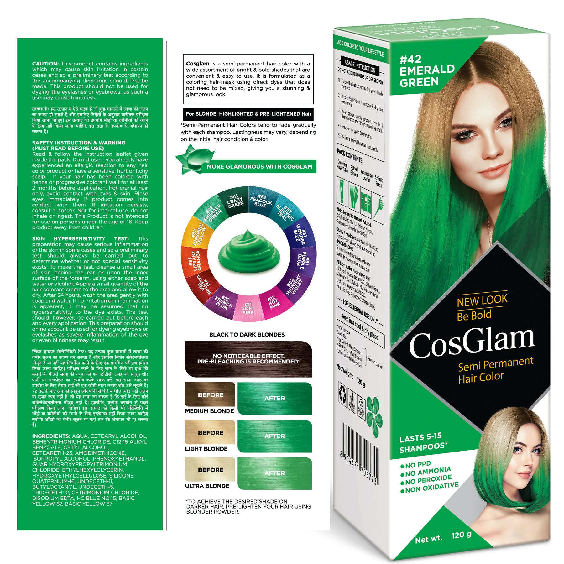 Cosglam Semi Permanent Hair Color for Women & Men (#42 Emerald Green) - Distacart