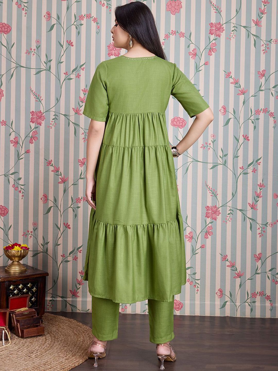 Ode by House of Pataudi Pure Cotton Anarkali Kurta with Trousers - Distacart