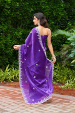 Thumbnail for Vastranavya Purple-Blue Embroidery Work Shimmer Chiffon Saree with Unstitched Blouse