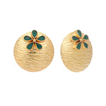 Thumbnail for Nuyug 22K Gold-Plated Faux Emerald Stones Studded Circular Floral Shaped Motif Studs