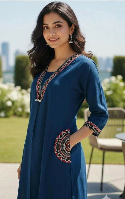 Miravan Womens Blue Straight Kurta With Palazzo Set - Dista