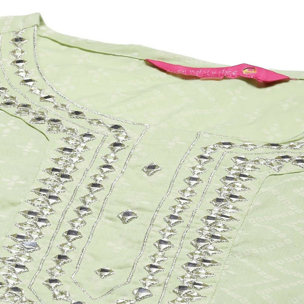 Anubhutee Women's Cotton Regular Bandhani Print Mirror Work Green Kurta Set - Distacart