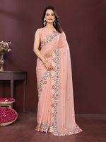 Thumbnail for Ai Fashion Cream Soft Star Georgette Embroidery Party Wear Saree
