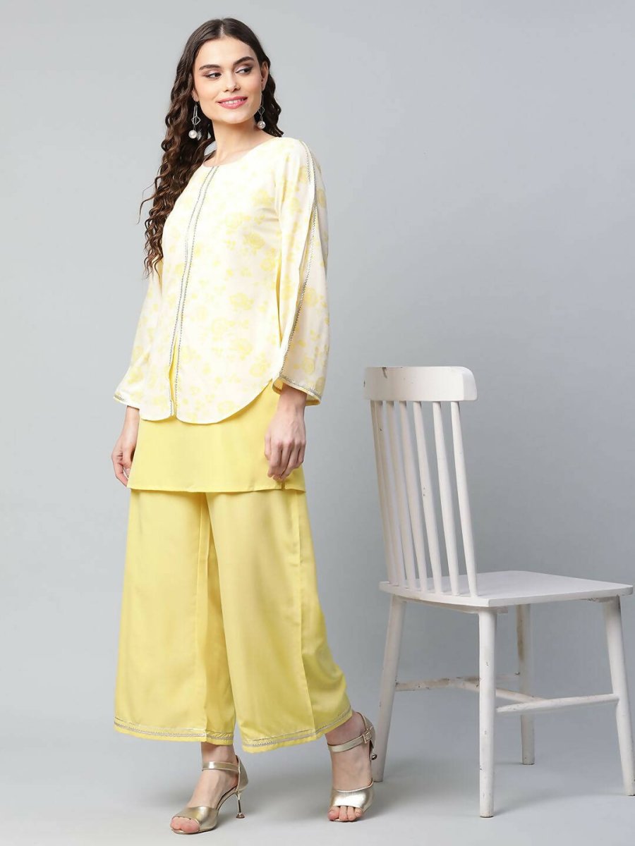 Ahalyaa Womens Yellow Crepe Printed Top Palazzo Set - Distacart
