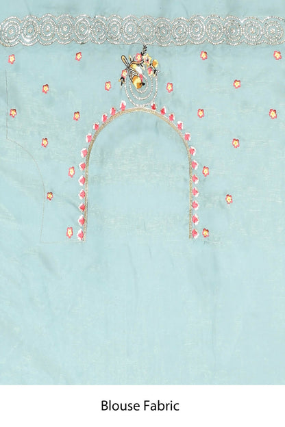 Blue Net Organza Silk Thread Emboidered with Stone Work Saree - Nimaya Benzy - Distacart