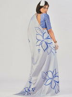 Thumbnail for Vastranavya Sea Blue Satin Silk Elegant Printed Saree with Unstitched Blouse - Distacart