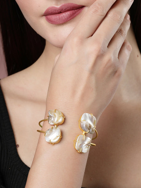 NVR Women's Gold-Plated Mother of Pearl Handcrafted Cuff Bracelet - Distacart
