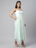 Thumbnail for Ahalyaa Women Summer Blue Net Glitter Printed Dress - Distacart