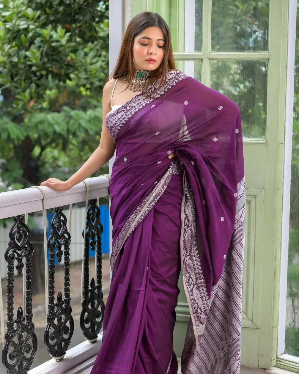 Exclusive Collection Purple Most Trending Beautiful Pure Cotton Handloom Saree