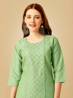Thumbnail for Jyoti Fashion Women's Lime Green Cotton Blend Embroidered Kurta Pant Set - Distacart