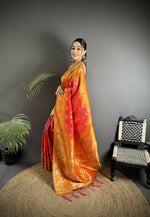 Thumbnail for Joban Fashion Pastel Orange Geometric Pattern Soft Silk Patola Saree - Distacart