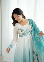 Thumbnail for Joban Fashion Aqua Blue Kurta Set Organza Sequin Embroidery Work - Distacart