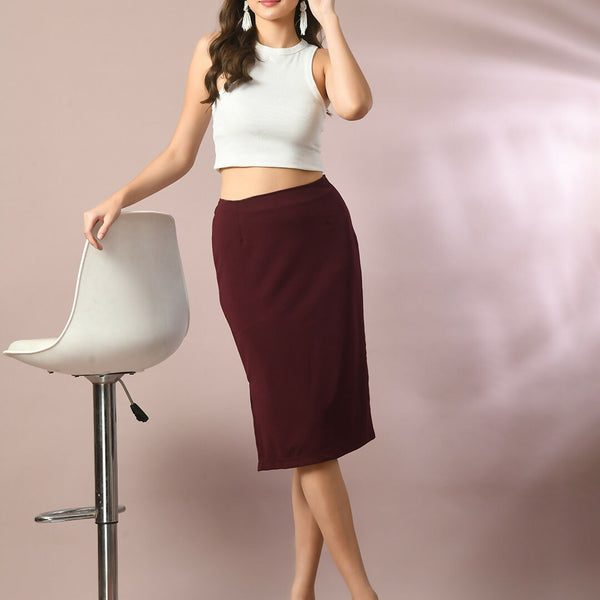 Myshka Women's Brown Solid Knee Length Party Embellished Skirts - Distacart