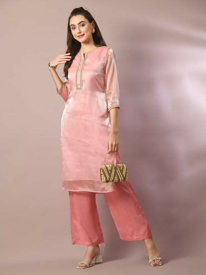 Myshka Women's Pink Solid Straight Party Kurta Set - Distacart