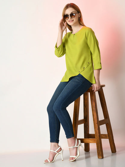 Myshka Women's Green Solid Top - Distacart