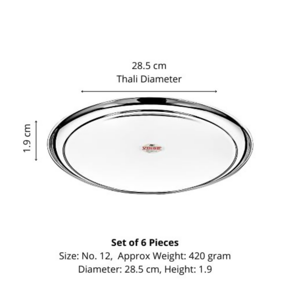 Vinod Stainless Steel Rajbhog Plate, Lunch & Dinner Plate - 28.5 cm - Dista