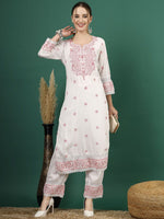 Thumbnail for Sangria Embroidered Sequence Straight Kurta With Palazzo