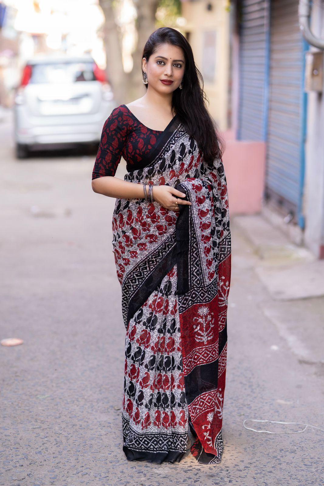 Grey Linen Blend Ethnic Motifs Saree with Unstitched Blouse - A2M - Distacart