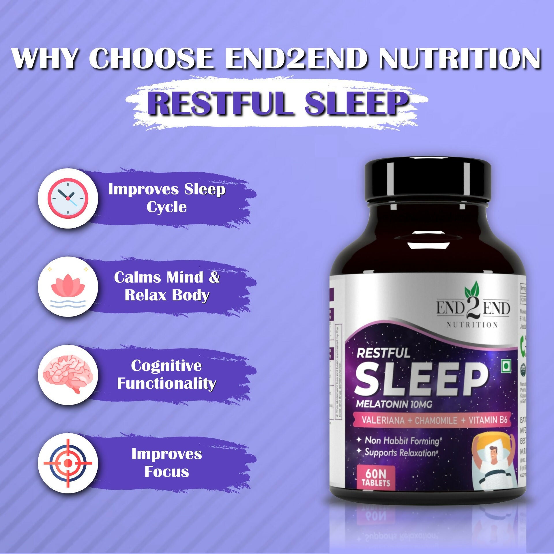 End2End Nutrition Restful Sleep Melatonin Tablets - Distacart