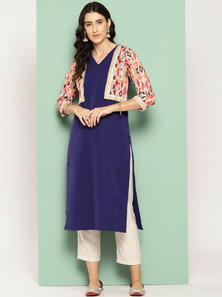 Ahalyaa Women's Traditional wear Kurta - Navy Blue - Distacart