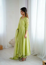 Thumbnail for Teeya Creation Pista Green Color Heavy Crunchy Silk Embroidery Work Gown
