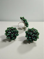 Thumbnail for Inhanns Rangmani Crystal Duo – Adjustable Ring + Statement Earrings Set - Dark Green - Distacart
