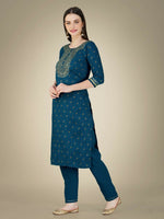Thumbnail for Jyoti Fashion Women's Morpich Cotton Magic Slub Embroidery & Sequence work Kurta with Trouser & Dupatta - Distacart