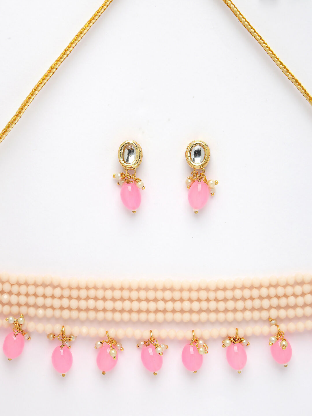 NVR Women's Pink Artificial Beads Layered Necklace with Drop Earring - Distacart