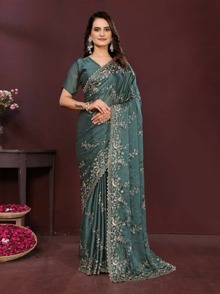 Ai Fashion Grey Rangoli Silk Embroidery Party Wear Saree