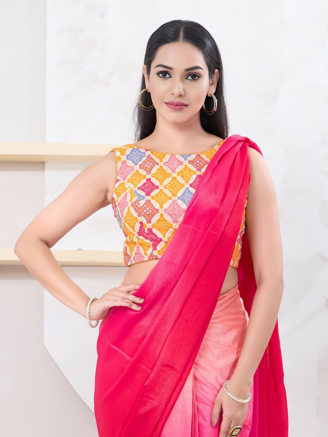 Joban Fashion Yellow Bandhani Sleeveless Back Open Blouse