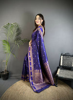 Thumbnail for Joban Fashion Navy Blue Banarasi Soft Silk Woven Saree - Distacart