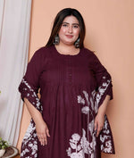 Thumbnail for Miravan Womens Plus Size Wine Floral Kurta With Palazzo And Dupatta Set - Distacart
