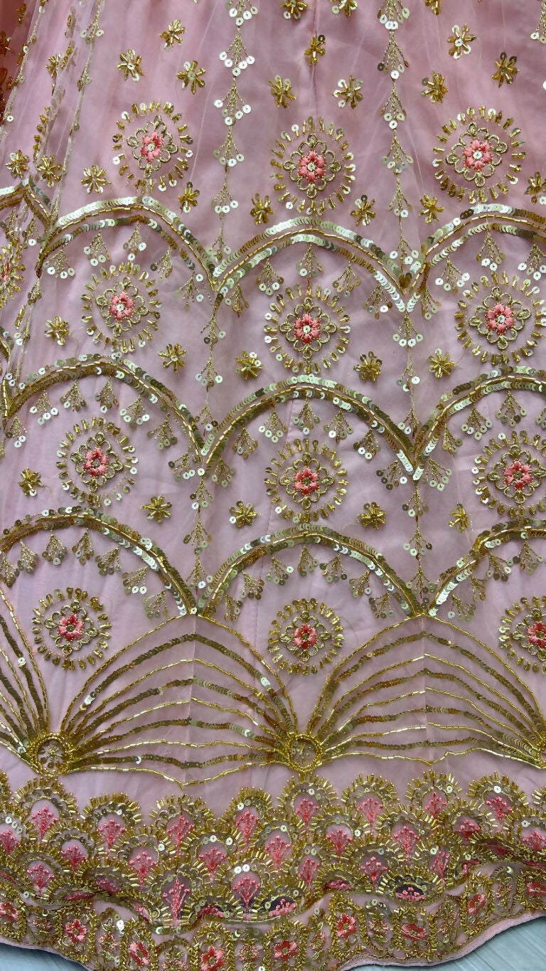 Jyoti Fashion Women's Pink Bridal Net Fancy Sequins with Multi Thread Embroidered & Handwork Wedding Lehenga Choli - Distacart
