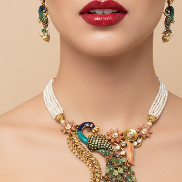 Jewel City New Designer Peacock Antique Necklace Set - Distacart