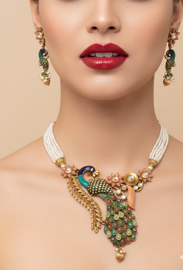 Jewel City New Designer Peacock Antique Necklace Set - Distacart