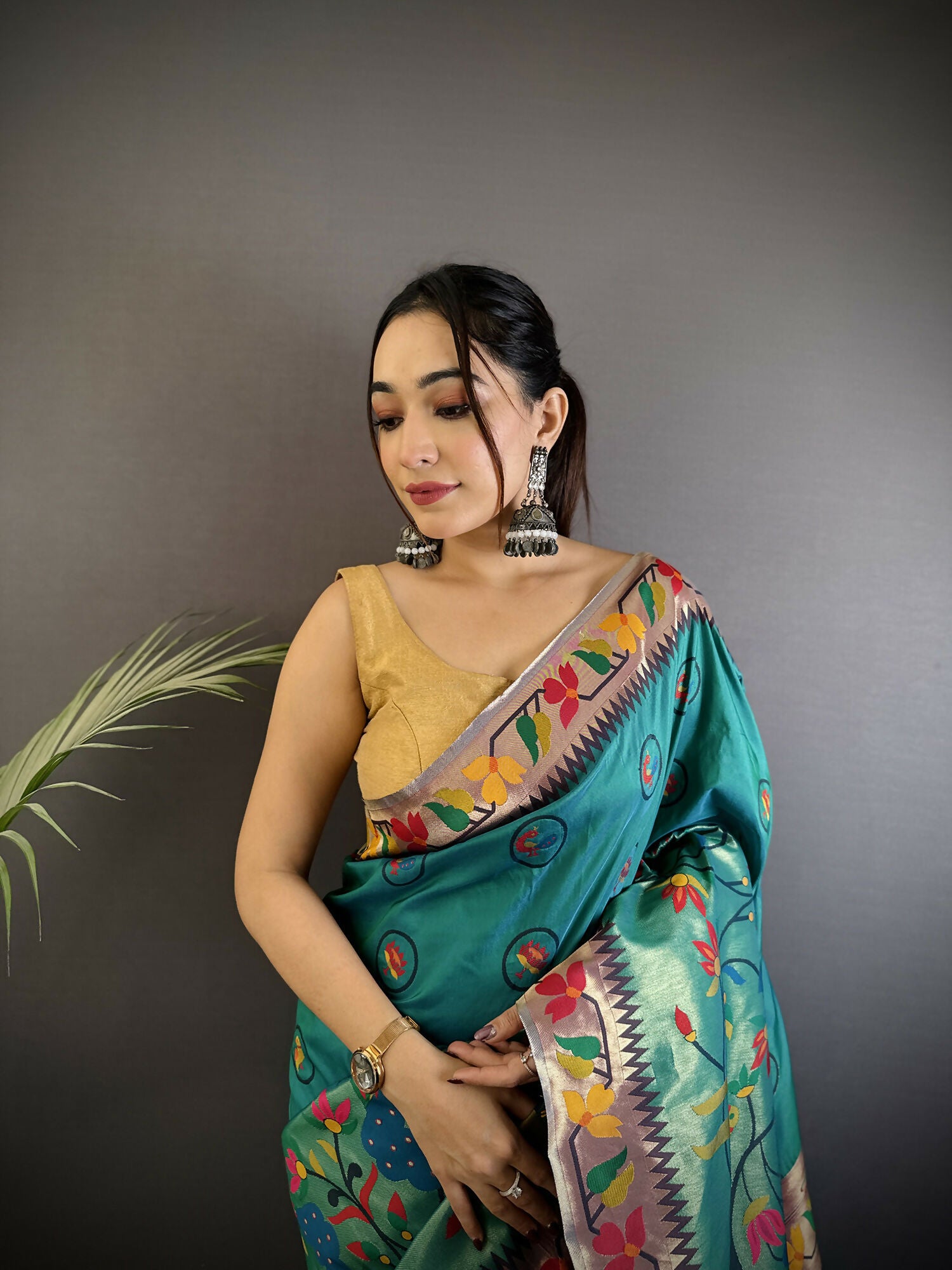 Joban Fashion Cyan Blue Paithani Soft Silk Meenakari Saree