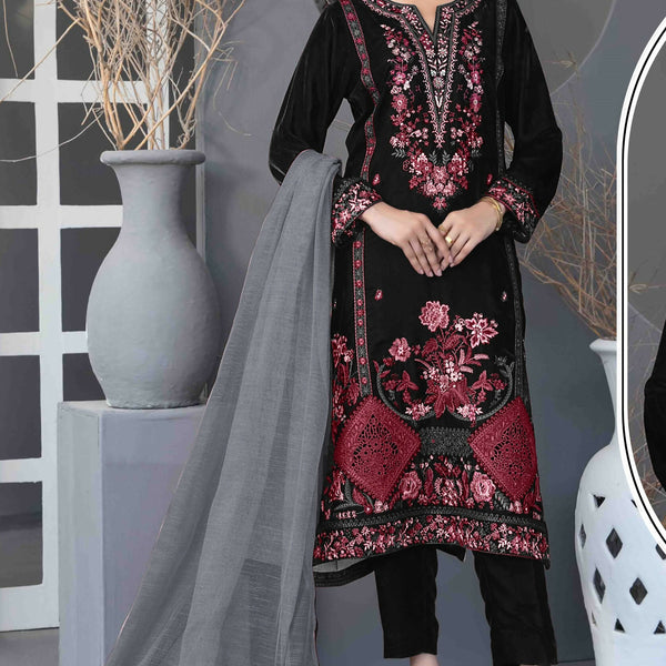 Anaita Black Velvet Suit with Embroidery Sequence Work