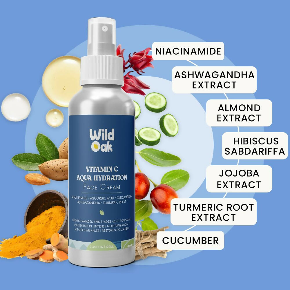 Wild Oak Vitamin C Aqua Hydration Cream with Niacinamide, Cucumber, Turmeric & Ashwagandha - Distacart